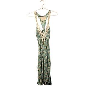 Vintage Y2K Soul Revival twist back crochet beaded peacock dress